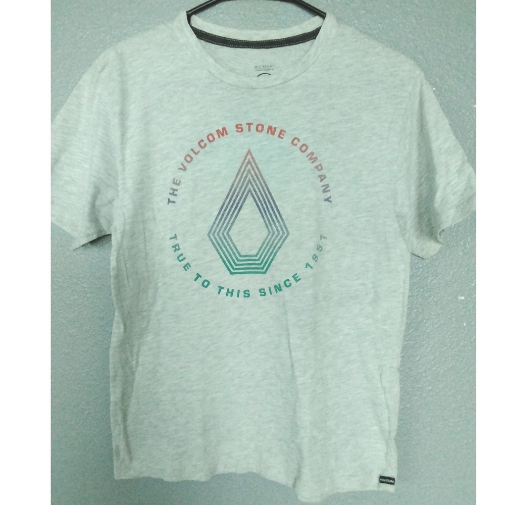Volcom Stone Company Graphic Tee Womens Large Light Grey Modern Fit Shirt